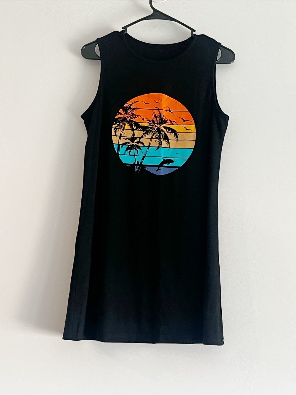 Black Tropical Graphic Mini Dress